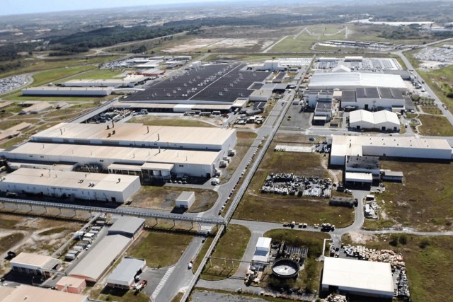 Imagem aérea de fábrica da BYD na Bahia