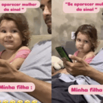 Menina treinada avisa mãe discretamente quando pai vê mulher no celular; vídeo engraçado