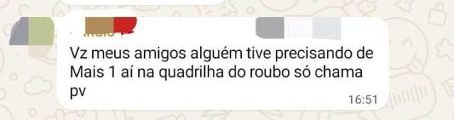 Mensagem enviada em grupo de WhatsApp do Comando Vermelho