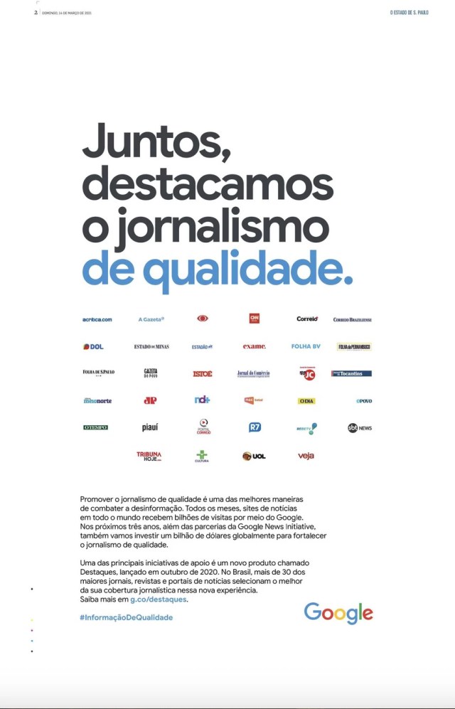 Anúncio do Google Destaques no Brasil