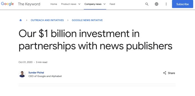 Anúncio do Google de investimento de 1 bilhão de dólares em parceria com veículos