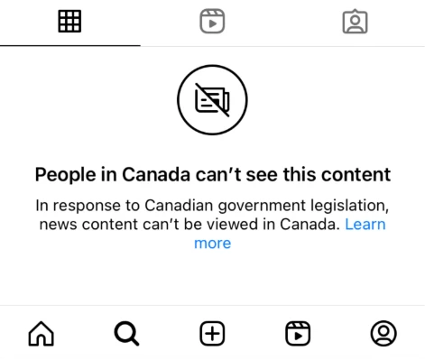 Aviso de conteúdo bloqueado no Canadá